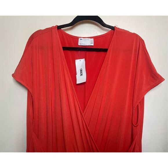 ASOS DESIGN Curve wrap midi dress with fringing detail in burnt orange size 20 N - Picture 3 of 10
